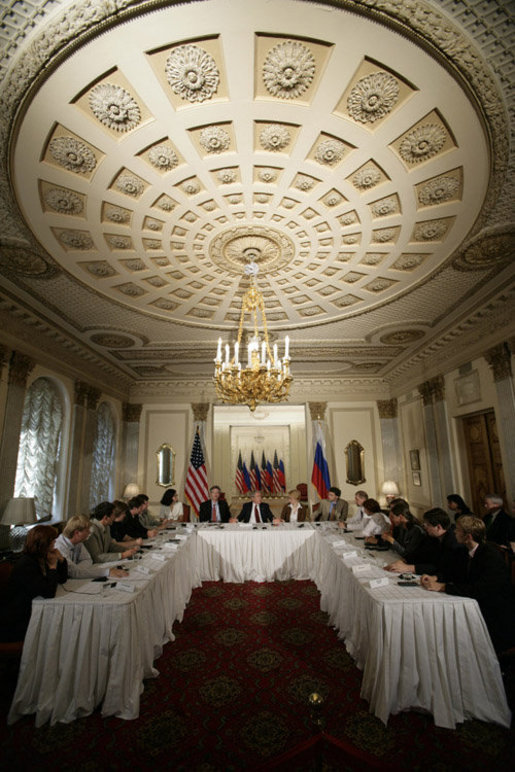 President George W. Bush, center, attends a roundtable discussion with Civil Society at the Consul General’s residence, Friday, July 14, 2006 in St. Petersburg, Russia. White House photo by Eric Draper