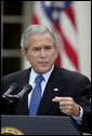 President George W. Bush holds a press conference in the Rose Garden Wednesday, Oct. 11, 2006. “In response to North Korea's actions, we're working with our partners in the region and the United Nations Security Council to ensure there are serious repercussions for the regime in Pyongyang,” said President Bush. White House photo by Paul Morse