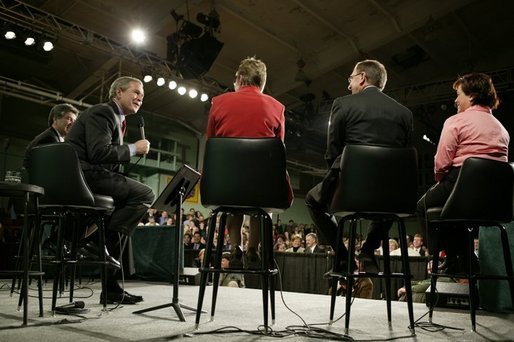President George W. Bush during a conversation on the Economy and the Jobs for the 21st Century Initiative at Central Dauphin High School in Harrisburg, PA. White House photo by Paul Morse