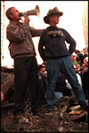 Photo of President Bush and megaphone at Ground Zero.