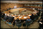 President George W. Bush participates in a roundtable discussion on democracy Tuesday, Sept. 19, 2006, during the President's visit to New York City for the United Nations General Assembly. White House photo by Eric Draper