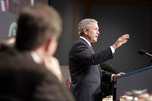 President George W. Bush talks to the House and Senate Republican Conference about his legislative priorities for the year during an annual republican congressional retreat in White Sulphur Springs, W.V., Friday, Jan. 28, 2005. White House photo by Paul Morse