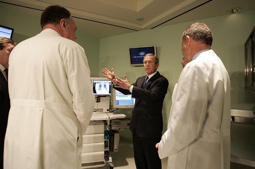 President George W. Bush gets a demonstration on health care information technology by doctors of the Cleveland Clinic in Cleveland, Ohio, Thursday, Jan. 27, 2005. White House photo by Paul Morse
