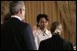 As President George W. Bush watches, Justice Ruth Bader Ginsburg ceremoniously swears in Dr. Condoleezza Rice Friday, Jan. 28, 2005, as Secretary of State. Secretary Rice officially was sworn in Wednesday after her 85-13 Senate confirmation. White House photo by Eric Draper