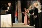 After an introduction by Vice President Dick Cheney, President George W. Bush talks at the Black Tie and Boots Inaugural Ball in Washington, D.C., Wednesday, Jan. 19, 2005. Also pictured are, from left, Jenna Bush, Barbara Bush, Laura Bush, Congresswoman Kay Granger, Vice President Cheney and Lynne Cheney. White House photo by Susan Sterner