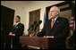 Vice President Dick Cheney and newly sworn-in Ukrainian President Viktor Yushchenko speak during a press availability after the two men met in Krakow, Poland, Wednesday, Jan. 26, 2005. Vice President Cheney leads a U.S. delegation to Poland to commemorate the 60th Anniversary of the Liberation of the Auschwitz-Birkenau Concentration Camp. White House photo by David Bohrer