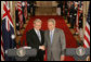 President George W. Bush and Australian Prime Minister Kevin Rudd shake hands at the conclusion of their joint press availability in the East Room of the White House Friday, March 28, 2008. White House photo by Joyce N. Boghosian