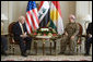 Vice President Dick Cheney meets with Kurdish Regional Government President Massoud Barzani Tuesday, March 18, 2008 in the northern Iraqi city of Irbil. During the press availability following the meeting, the KRG president voiced his appreciation of the sacrifices given by Americans to liberate the Iraqi people and said, "We will be with you in one trench, and without any hesitation or reservation, to fight terrorism and also to succeed in our efforts in the democratic process and also in building a free and prosperous Iraq." White House photo by David Bohrer