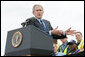 President George W. Bush delivers remarks on trade policy Tuesday, March 18, 2008, at the Blount Island Marine Terminal in Jacksonville, Fla. White House photo by Chris Greenberg