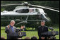 President George W. Bush, addresses the media during a joint press availability with Afghanistan President Hamid Karzai Monday Aug. 6, 2007, at Camp David near Thurmont, Md., saying, “ We’re working closely together to help the people of Afghanistan prosper. We work together to give the people of Afghanistan a chance to raise their children in a hopeful world. And we’re working together to defeat those who would try to stop the advance of a free Afghan society.” White House photo by Chris Greenberg