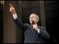 President George W. Bush acknowledges members of the audience during his Town Hall meeting on strengthening Social Security in Raleigh, N.C., Thursday, Feb. 10, 2005. White House photo by Eric Draper