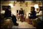 President George W. Bush and Mrs. Laura Bush meet with Mrs. Betty Ford Monday, Jan. 1, 2007, at the Blair House in Washington, D.C. Services will be held Monday at the National Cathedral for former President Gerard R. Ford, who died Dec. 26, 2006, in California. White House photo by Eric Draper