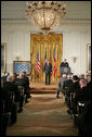 President George W. Bush bows his head before a Medal of Honor ceremony for Corporal Jason Dunham of the Marine Corps in the East Room Thursday, Jan. 11, 2007. "Since World War II, more than half of those who have been awarded the Medal of Honor have lost their lives in the action that earned it. Corporal Jason Dunham belongs to this select group. On a dusty road in western Iraq, Corporal Dunham gave his own life so that the men under his command might live. This morning it's my privilege to recognize Corporal Dunham's devotion to the Corps and country -- and to present his family with the Medal of Honor," said the President. White House photo by Paul Morse