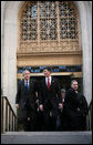 President George W. Bush leaves the New York Stock Exchange Wednesday, Jan. 31, 2007, after making an unscheduled stop on the trading floor while in the city to speak on the economy. White House photo by Paul Morse