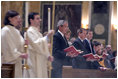 President George W. Bush and Mrs. Laura Bush attend mass at the Cathedral of Saint Matthew the Apostle in Washington, DC on Saturday, April 2, 2005 in remembrance of Pope John Paul II.