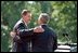 Presidents Bush and Fox embrace during the ceremonies. "This is a recognition that the United States has no more important relationship in the world than the one we have with Mexico," said President Bush. "Good neighbors work together and benefit from each other's successes."