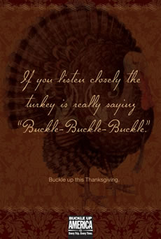 Poster: If you listen closely, the turkey is really saying Buckle-Buckle-Buckle