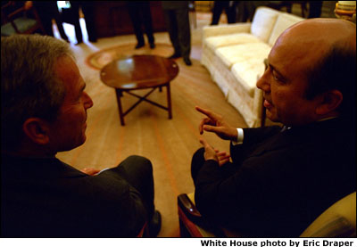 President Bush visits with the Russian Foreign Minister. White House photo by Eric Draper