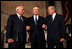 Former President Gerald R. Ford stands with his two White House Chiefs of Staff Vice President Dick Cheney and former Defense Secretary Donald Rumsfeld during a Gerald R. Ford Foundation awards dinner at the U.S. Capitol Aug. 9, 2004.