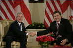 President George W. Bush and Georgian President Mikhail Saakashvili meet in Tbilisi Tuesday, May 10, 2005.