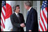 President Bush and Japanese Prime Minister Junichiro Koizumi conduct a joint press conference in the Rose Garden Sept. 25. "We Japanese are ready to stand by the United States to fight terrorism," said the Prime Minister.