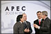 President George W. Bush meets with leaders of the Americas Friday, Nov. 18, 2005, prior to the opening of the 2005 APEC conference in Busan, Korea. With the President, from left are: President Alejandro Toledo of Peru; Prime Minister Paul Joseph Martin of Canada, and President Vincente Fox of Mexico.