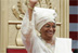 Liberian President Ellen Johnson Sirleaf waves to the audience at her inauguration in Monrovia, Liberia, Monday, Jan. 16, 2006. President Sirleaf is Africa's first female elected head of state. Mrs. Laura Bush and U.S. Secretary of State Condoleezza Rice attended the ceremony.