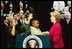 Lynne Cheney gives the Presidential Oath of Office to a group of Philadelphia area school children in an interactive exhibit at the National Constitution Center in Philadelphia Wednesday, Sept. 17, 2003. The new National Constitution Center opened July 4th, 2003 in Philadelphia's Independence National Historical Park.