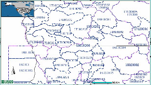 Figure – Watersheds near the Klamath Basin, CA & OR.  Provided by USGS.