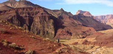 Backpackers approaching the Colorado River on the Tanner Trail