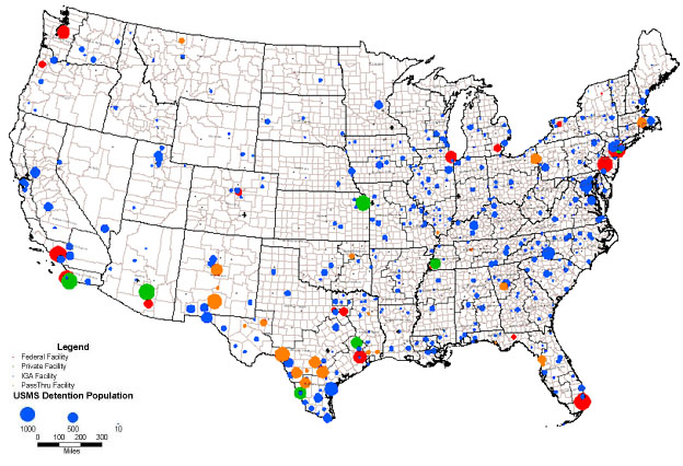 Map of facility population under the Custodial Jurisdiction of the U.S. Marshals Service