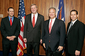 (left to right) Dan Wagner, ISSA’s Manager of Regulatory Compliance; Assistant Secretary Edwin G. Foulke, Jr., USDOL-OSHA; Kyle Ogden, ISSA’s President; and Bill Balek, ISSA’s Director of Legislative Affairs; after the Alliance renewal signing