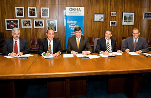L-R Steve Passage, President, Montenay Power Corporation; Drennan Lowell, President, Wheelabrator Technologies Inc.; OSHA's then-Acting Assistant Secretary Jonathan L. Snare; Anthony Orlando, President and Chief Executive Officer, Covanta Energy Company and Edward Michaels, President, IWSA sign a national Alliance agreement on October 13, 2005.
