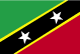The flag of St. Kitts and Nevis is divided diagonally from the lower hoist side by a broad black band bearing two white, five-pointed stars; the black band is edged in yellow; the upper triangle is green, the lower triangle is red.