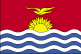 Kiribati flag has upper red half with a yellow frigate bird flying over a yellow rising sun; the lower half is blue with three horizontal wavy white stripes to represent the ocean.