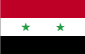 Flag of Syria is three equal horizontal bands of red at top, white, and black, with two small green five-pointed stars in a horizontal line centered in the white band.