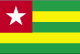 Flag of Togo is five equal horizontal bands of green - top and bottom - alternating with yellow; there is a white five-pointed star on a red square in the upper hoist-side corner.