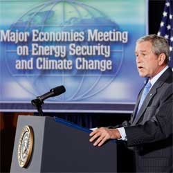 President Bush speaking at the Major Economies Meeting on Energy Security and Climate Change [AP Photo Sept 07]
