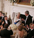 President Bush and guests toast Her Majesty Queen Elizabeth II of Great Britain on May 7, 2007, during the State Dinner in her honor at the White House. White House photo by Eric Draper.