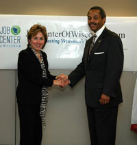DWD Secretary Roberta Gassman and Urban League of Milwaukee President and CEO Ralph Hollmon (Photo courtesy of Courtney Barlow, TMUL)