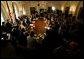 President George W. Bush addresses the media during a Cabinet Meeting in the Cabinet Room Monday, June 9, 2003. The President discussed his recent trip overseas and several domestic issues.  White House photo by Eric Draper