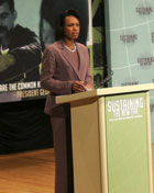 Secretary Rice delivers remarks at the White House Summit on International Development on October 21, 2008.  ©AP Image