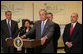 President George W. Bush is joined, from left to right, by former U.S. Senator Bob Dole and former U.S. Health and Human Services Secretary Donna Shalala, who co-chair the President’s Commission on Care for America’s Returning Wounded Warriors; Secretary of Veterans Affairs Jim Nicholson and Fernando O. Rivera, director of the Washington D.C. Veterans Affairs Medical Center, Monday, Aug. 13, 2007 at the medical center, as President Bush addresses his remarks on the commission’s findings and the implementation of their recommendations to offer the best care possible to the nation’s veterans.  White House photo by Chris Greenberg