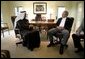 President George W. Bush visits with Saudi Crown Prince Abdullah Monday, April 25, 2005, at the President's ranch in Crawford, Texas.  White House photo by Eric Draper