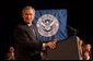 President George W. Bush addresses employees at the Department of Homeland Security in Washington, D.C., Wednesday, Oct. 1, 2003. "The danger to America gives all of you an essential role in the war on terror," said the President. "You've done fine work under difficult and urgent circumstances, and on behalf of a grateful nation, I thank you all for what you do for the security and safety of our fellow citizens."  White House photo by Tina Hager