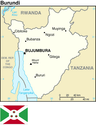 Country Map and Flag of Burundi