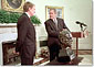 President Bush accepts a bust of Sir Winston Churchill from ambassador of England, Sir Christopher Meyer July 16, 2001. 