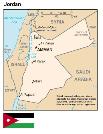 Country map and flag of Jordan