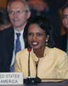 Secretary Rice delivers remarks as Assistant Secretary Christopher Hill listens during their meeting with Southeast Asian foreign ministers and top officials at the ASEAN Ministerial Meeting in Singapore, Wednesday, July 23, 2008. [©AP Image]