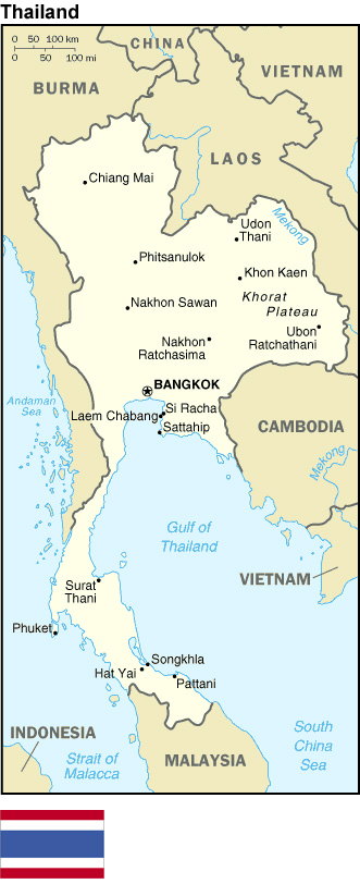 Country Map and Flag of Thailand